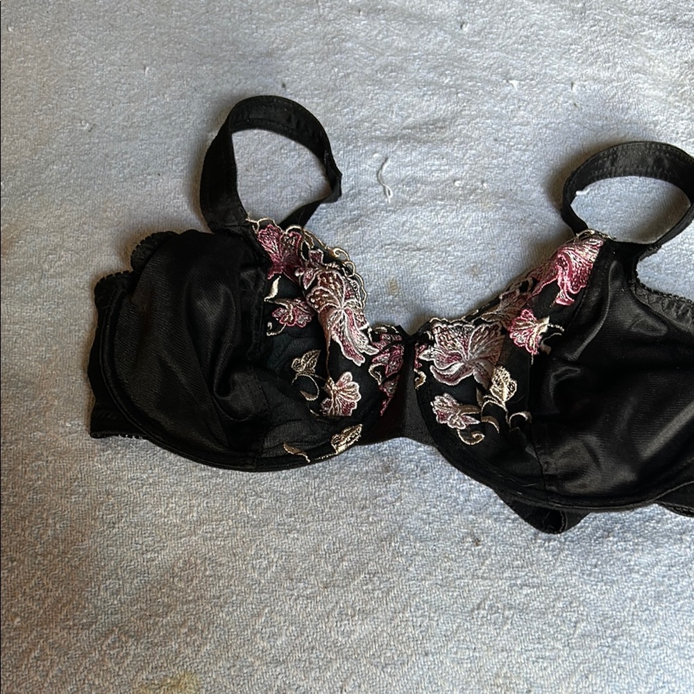 Embroidered Black and Pink Bra
